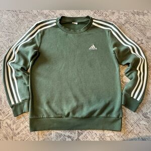 Adidas Women's Green Crewneck Sweater with White Stripes